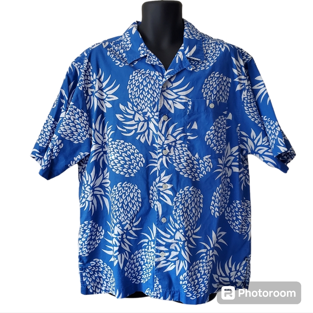 Vintage OP Hawaiian blue pineapple shirt large